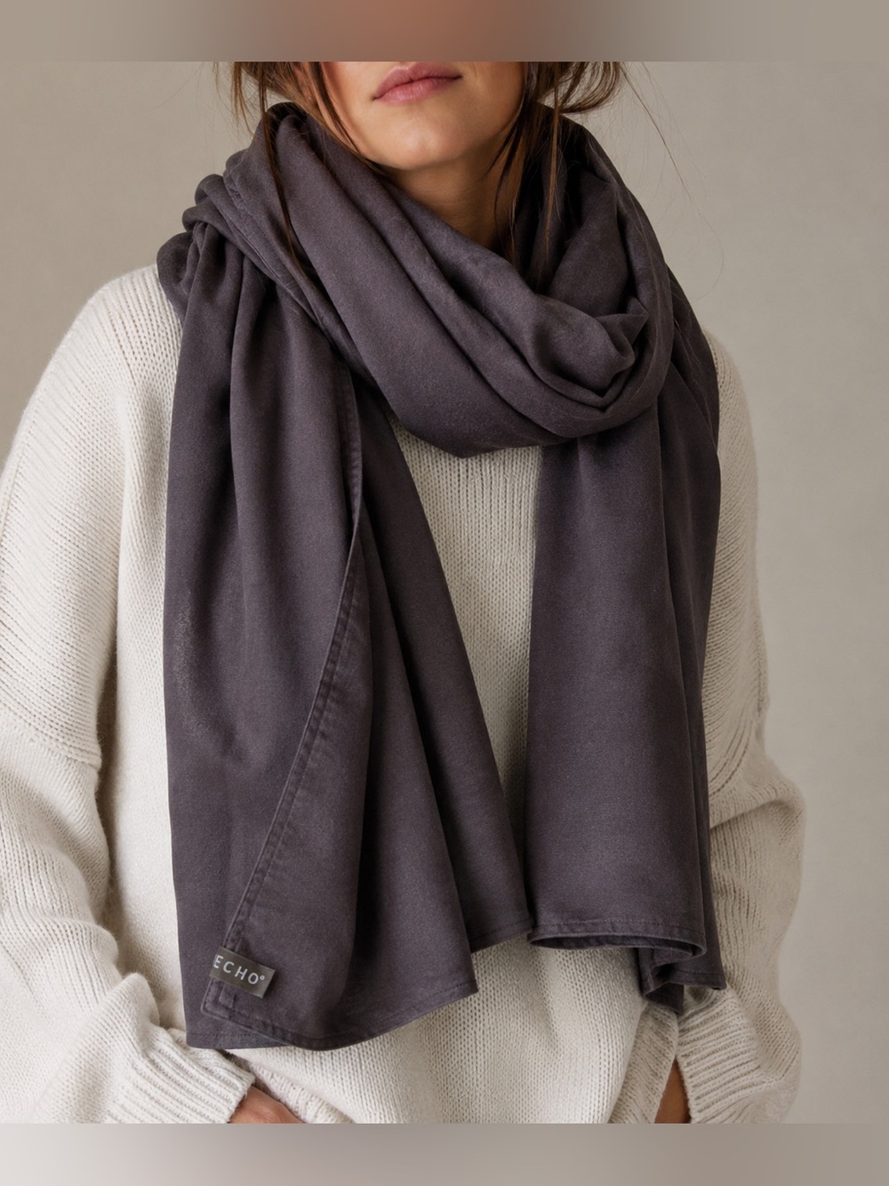 Echo Womens Scarf Gray Microsuede Faux Leather Oversized Travel Wrap 27" x 78"